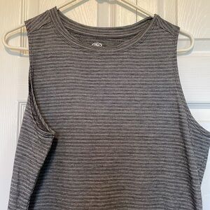 Women’s XL Athletic brand Gray Black Striped Sleeveless Top workouts yoga scoop
